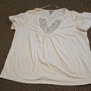 Vintage White stag embroidered Cream Top plus